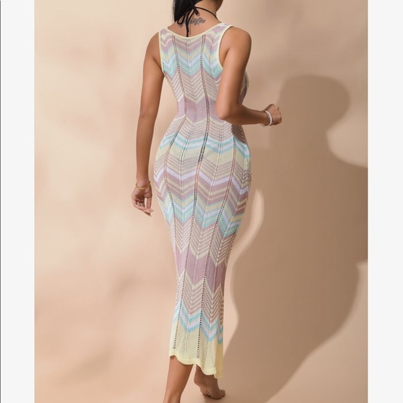 Boho Gypsy Knit Chevron Cover Up Dress - Picture 4 of 13